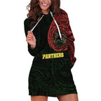 Personalized Penrith Panthers Hoodie Dress Polynesian Tribal Chest and Sleeve Tattoo