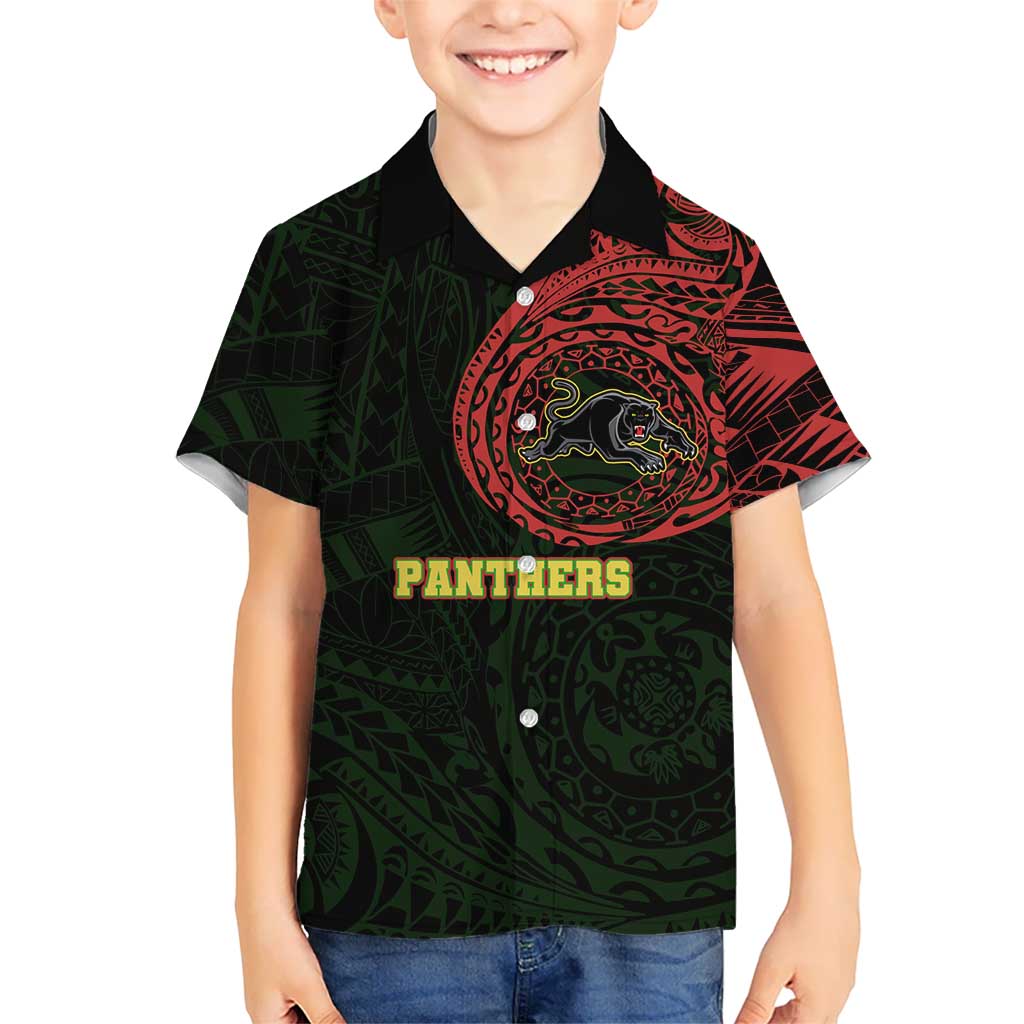 Personalized Penrith Panthers Kid Hawaiian Shirt Polynesian Tribal Chest and Sleeve Tattoo