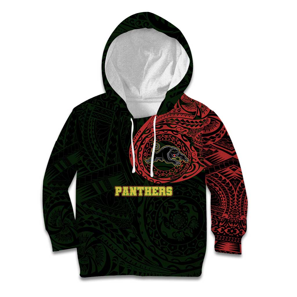 Personalized Penrith Panthers Kid Hoodie Polynesian Tribal Chest and Sleeve Tattoo