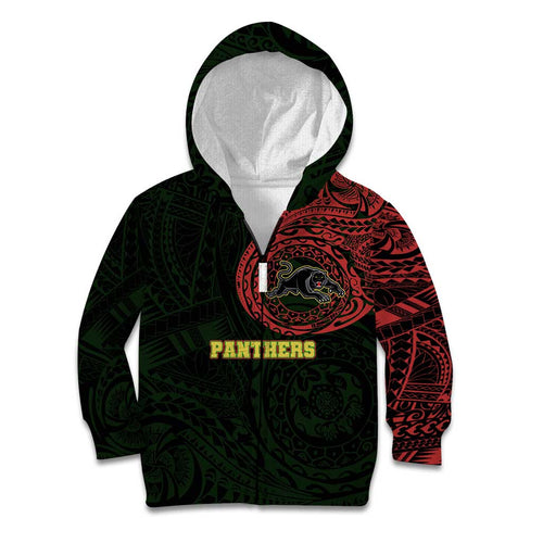Personalized Penrith Panthers Kid Hoodie Polynesian Tribal Chest and Sleeve Tattoo