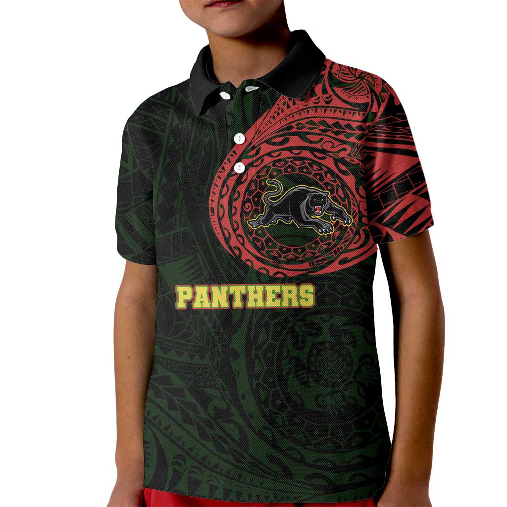 Personalized Penrith Panthers Kid Polo Shirt Polynesian Tribal Chest and Sleeve Tattoo