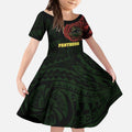 Personalized Penrith Panthers Kid Short Sleeve Dress Polynesian Tribal Chest and Sleeve Tattoo