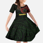 Personalized Penrith Panthers Kid Short Sleeve Dress Polynesian Tribal Chest and Sleeve Tattoo