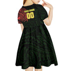 Personalized Penrith Panthers Kid Short Sleeve Dress Polynesian Tribal Chest and Sleeve Tattoo