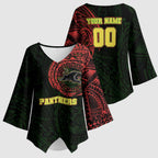 Personalized Penrith Panthers Kimono Sleeve Blouse Polynesian Tribal Chest and Sleeve Tattoo