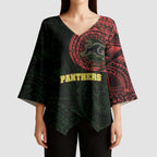 Personalized Penrith Panthers Kimono Sleeve Blouse Polynesian Tribal Chest and Sleeve Tattoo