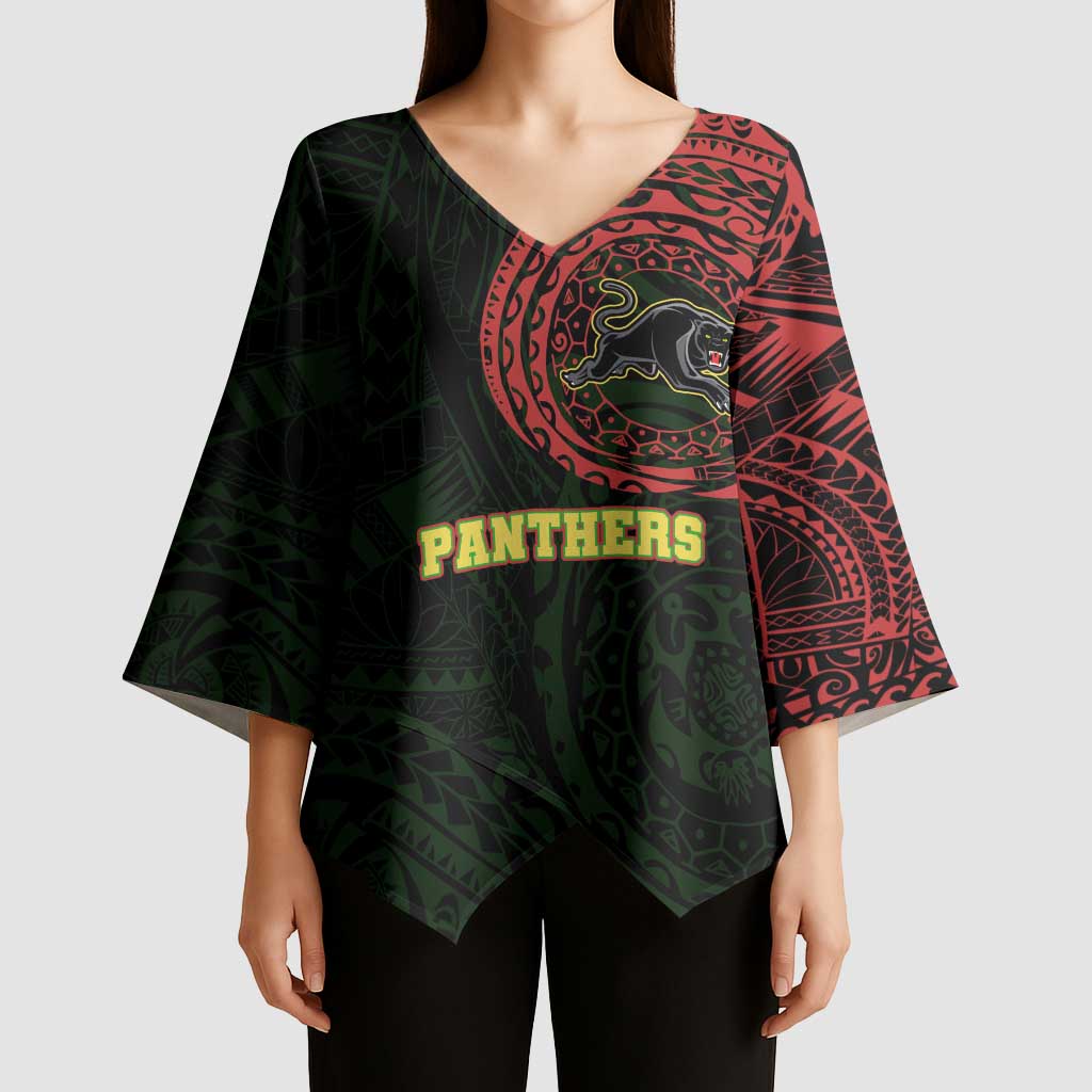 Personalized Penrith Panthers Kimono Sleeve Blouse Polynesian Tribal Chest and Sleeve Tattoo