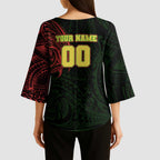 Personalized Penrith Panthers Kimono Sleeve Blouse Polynesian Tribal Chest and Sleeve Tattoo