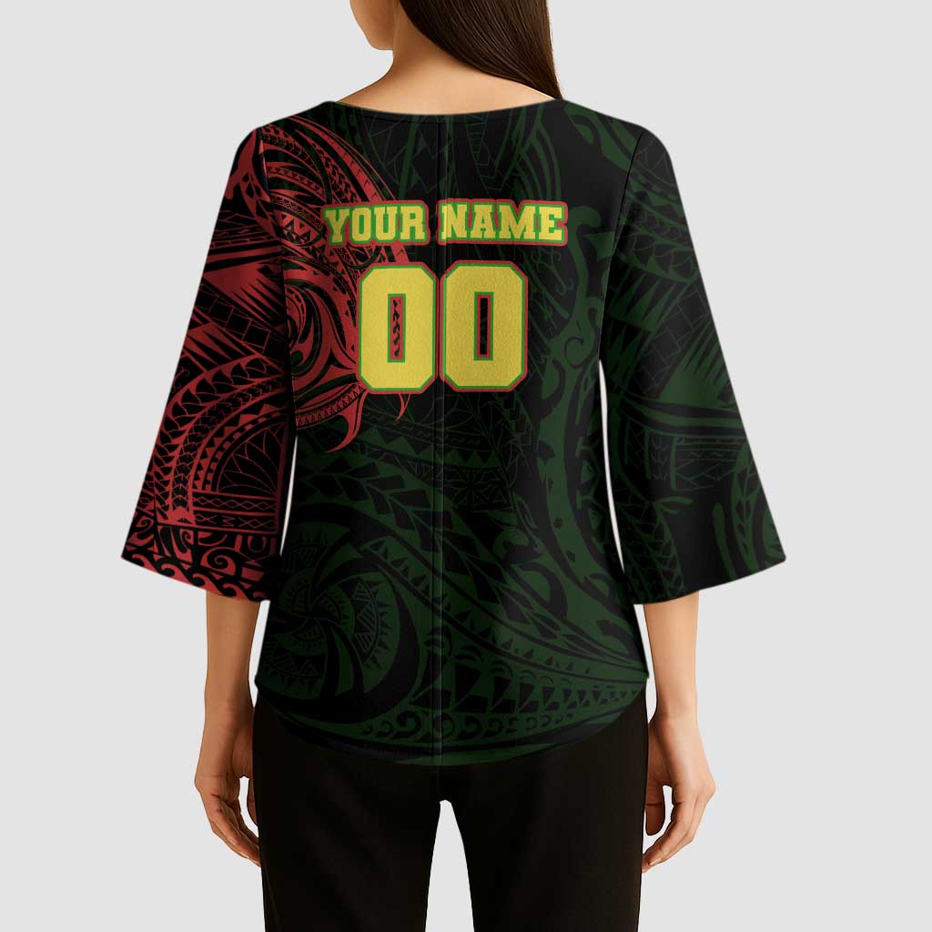 Personalized Penrith Panthers Kimono Sleeve Blouse Polynesian Tribal Chest and Sleeve Tattoo