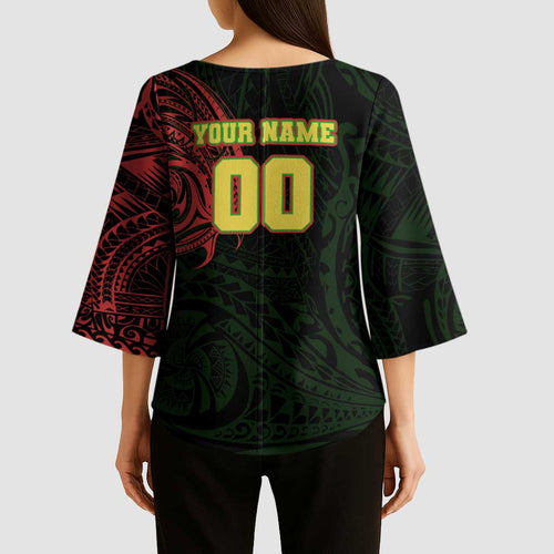 Personalized Penrith Panthers Kimono Sleeve Blouse Polynesian Tribal Chest and Sleeve Tattoo