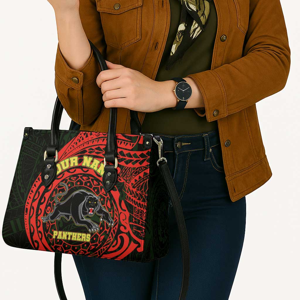 Personalized Penrith Panthers Leather Bag Polynesian Tribal Chest and Sleeve Tattoo