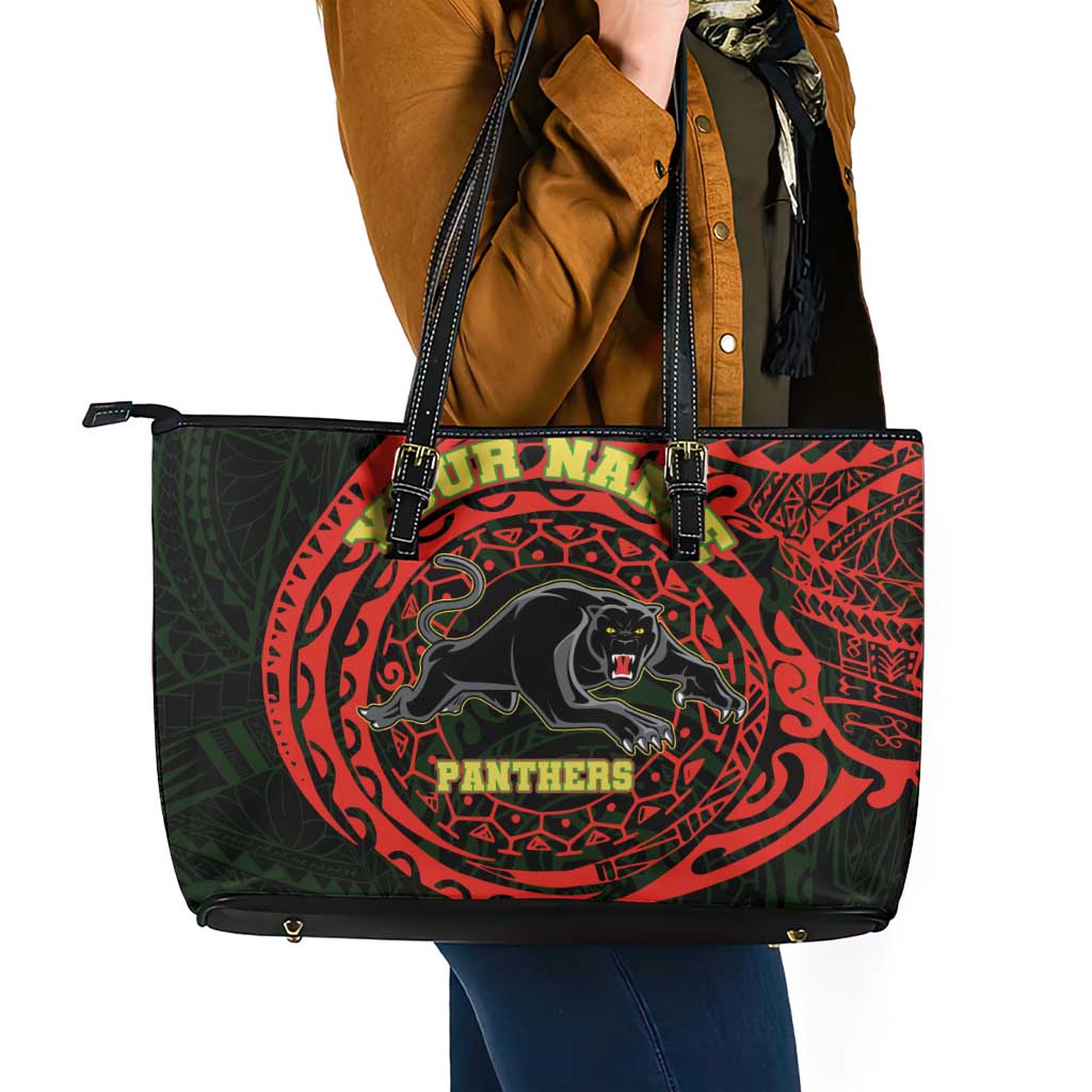 Personalized Penrith Panthers Leather Tote Bag Polynesian Tribal Chest and Sleeve Tattoo