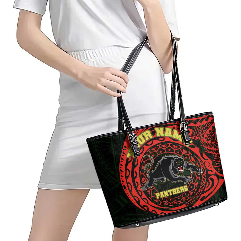 Personalized Penrith Panthers Leather Tote Bag Polynesian Tribal Chest and Sleeve Tattoo