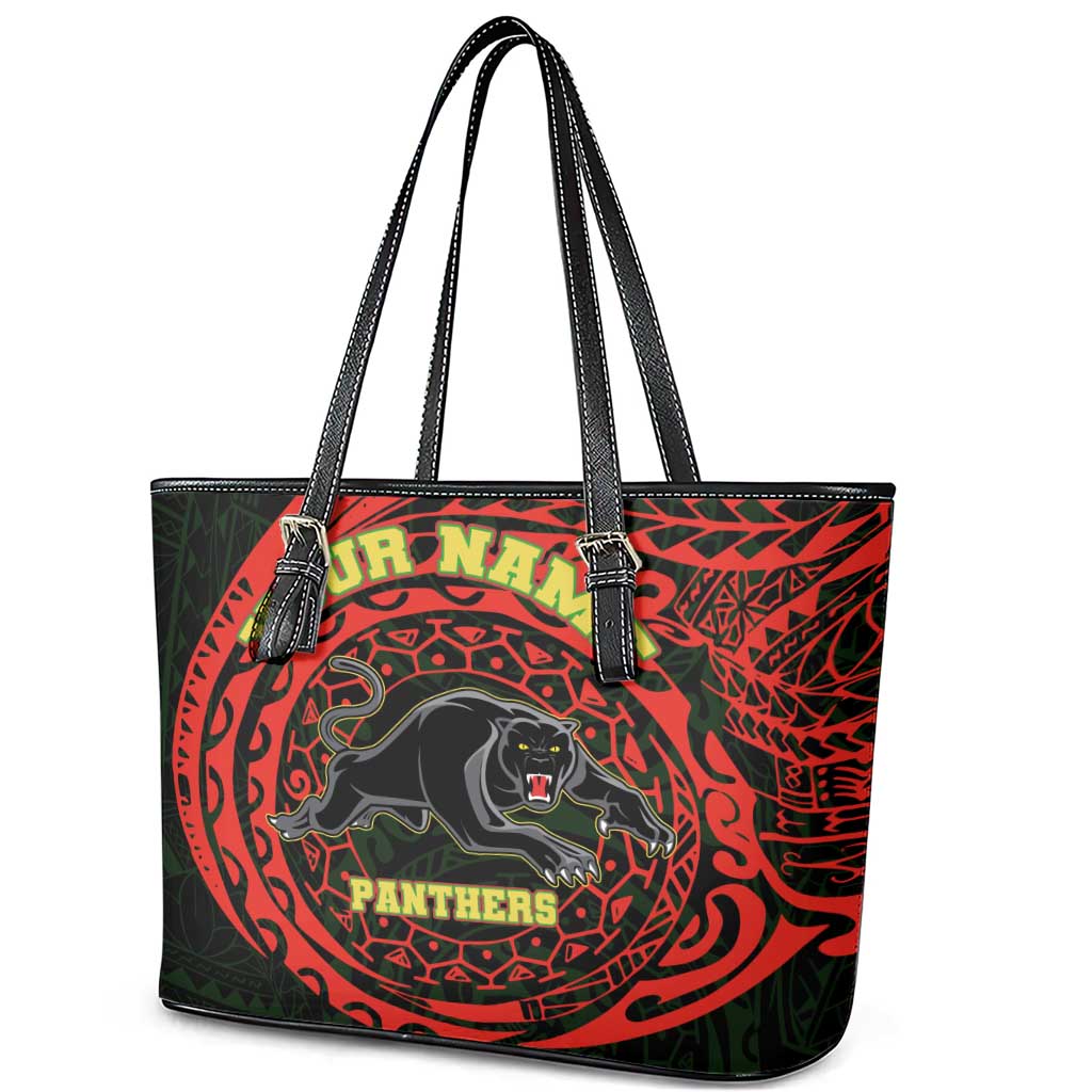 Personalized Penrith Panthers Leather Tote Bag Polynesian Tribal Chest and Sleeve Tattoo
