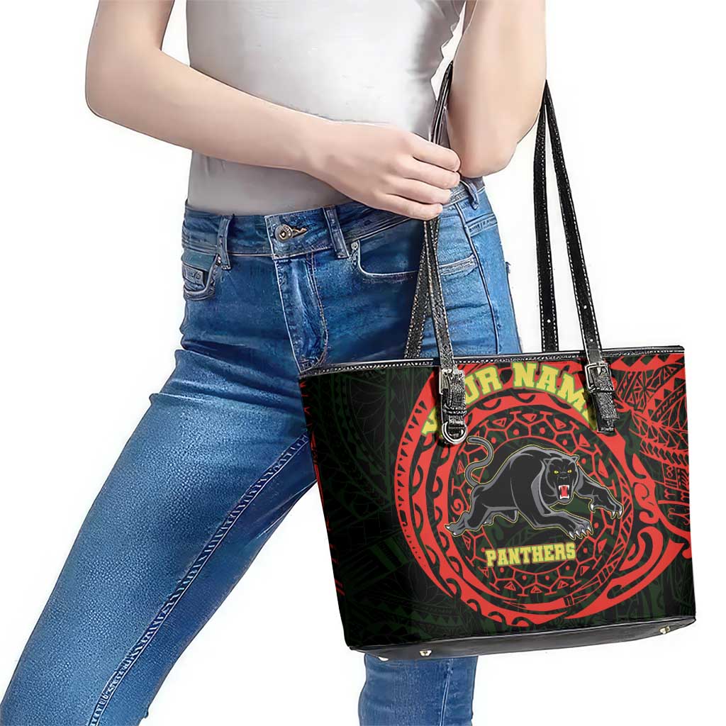 Personalized Penrith Panthers Leather Tote Bag Polynesian Tribal Chest and Sleeve Tattoo