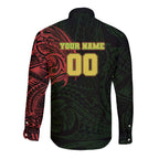 Personalized Penrith Panthers Long Sleeve Button Shirt Polynesian Tribal Chest and Sleeve Tattoo