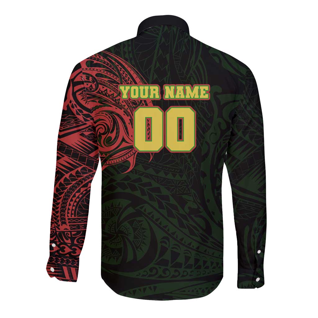 Personalized Penrith Panthers Long Sleeve Button Shirt Polynesian Tribal Chest and Sleeve Tattoo