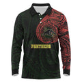 Personalized Penrith Panthers Long Sleeve Polo Shirt Polynesian Tribal Chest and Sleeve Tattoo