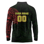 Personalized Penrith Panthers Long Sleeve Polo Shirt Polynesian Tribal Chest and Sleeve Tattoo