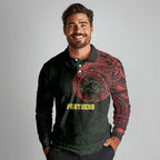 Personalized Penrith Panthers Long Sleeve Polo Shirt Polynesian Tribal Chest and Sleeve Tattoo