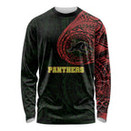 Personalized Penrith Panthers Long Sleeve Shirt Polynesian Tribal Chest and Sleeve Tattoo