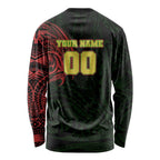 Personalized Penrith Panthers Long Sleeve Shirt Polynesian Tribal Chest and Sleeve Tattoo