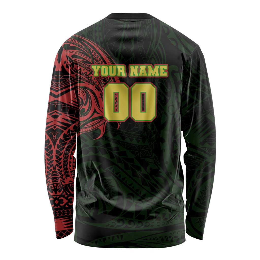 Personalized Penrith Panthers Long Sleeve Shirt Polynesian Tribal Chest and Sleeve Tattoo
