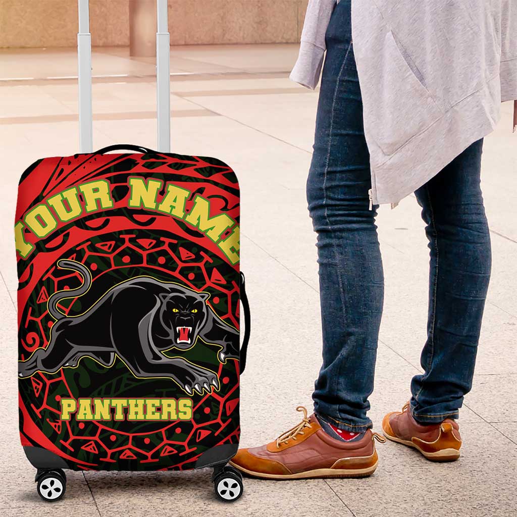 Personalized Penrith Panthers Luggage Cover Polynesian Tribal Chest and Sleeve Tattoo