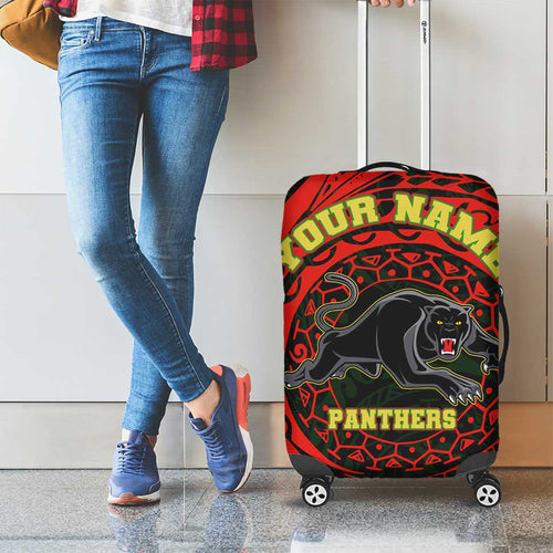 Personalized Penrith Panthers Luggage Cover Polynesian Tribal Chest and Sleeve Tattoo
