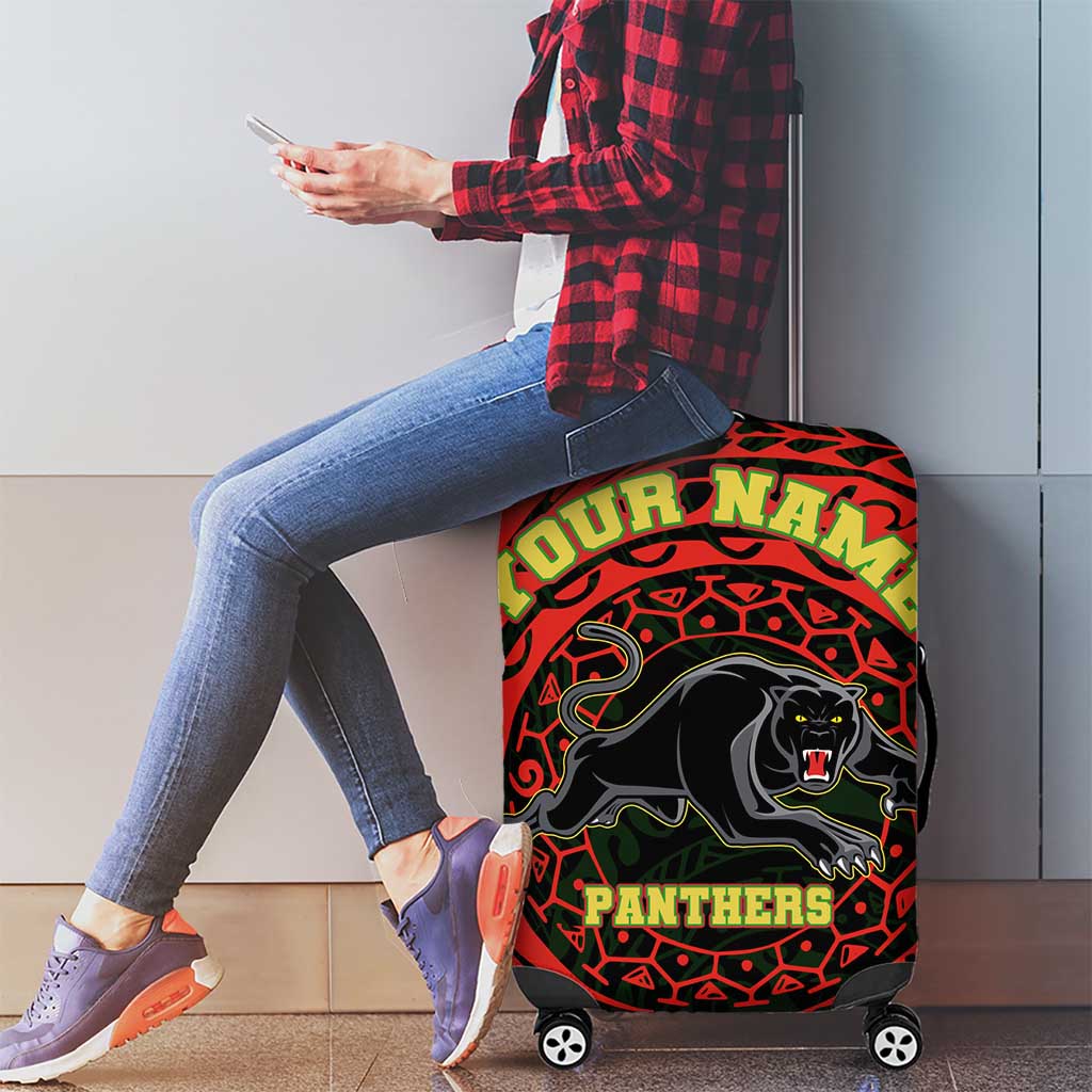 Personalized Penrith Panthers Luggage Cover Polynesian Tribal Chest and Sleeve Tattoo