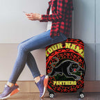 Personalized Penrith Panthers Luggage Cover Polynesian Tribal Chest and Sleeve Tattoo