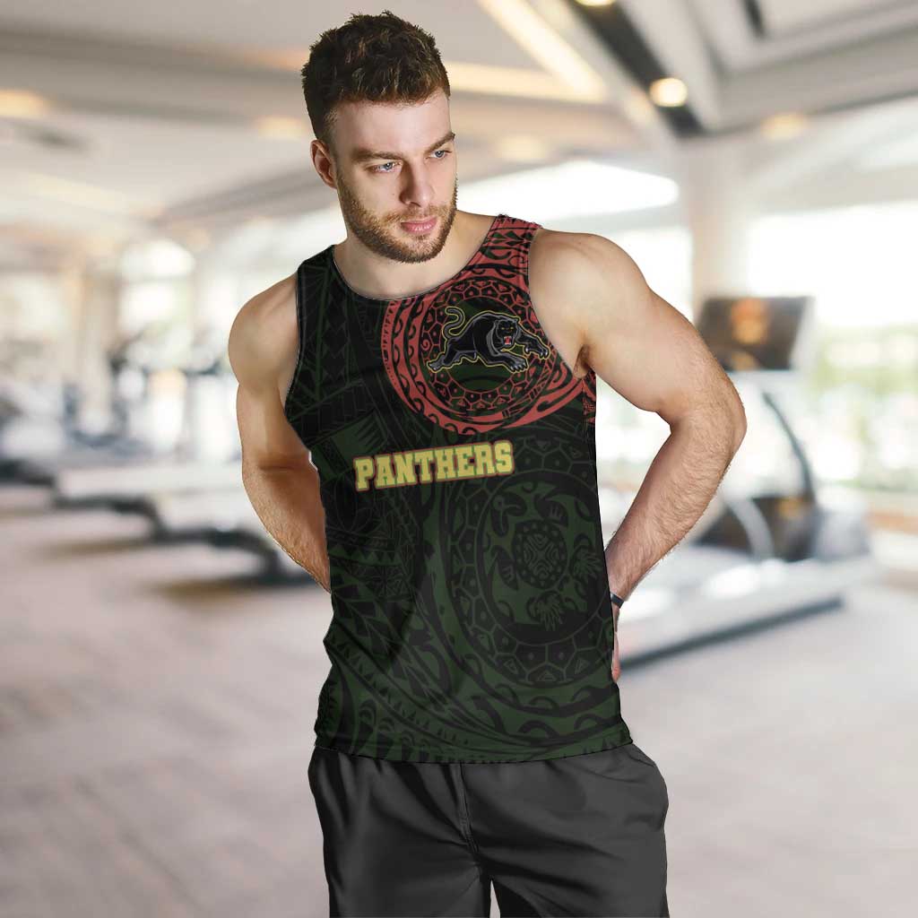 Personalized Penrith Panthers Men Tank Top Polynesian Tribal Chest and Sleeve Tattoo