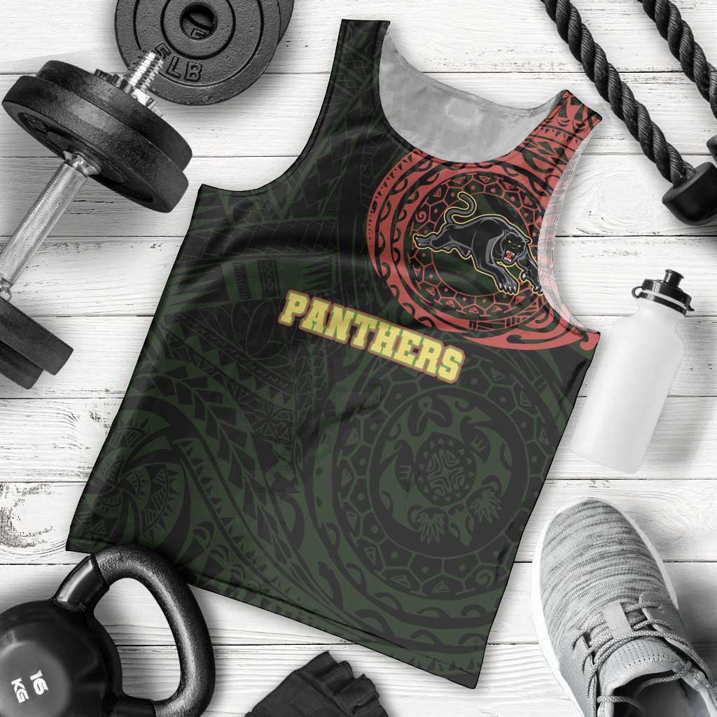 Personalized Penrith Panthers Men Tank Top Polynesian Tribal Chest and Sleeve Tattoo