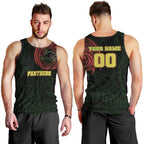 Personalized Penrith Panthers Men Tank Top Polynesian Tribal Chest and Sleeve Tattoo