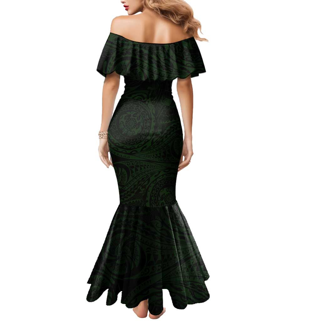 Personalized Penrith Panthers Mermaid Dress Polynesian Tribal Chest and Sleeve Tattoo