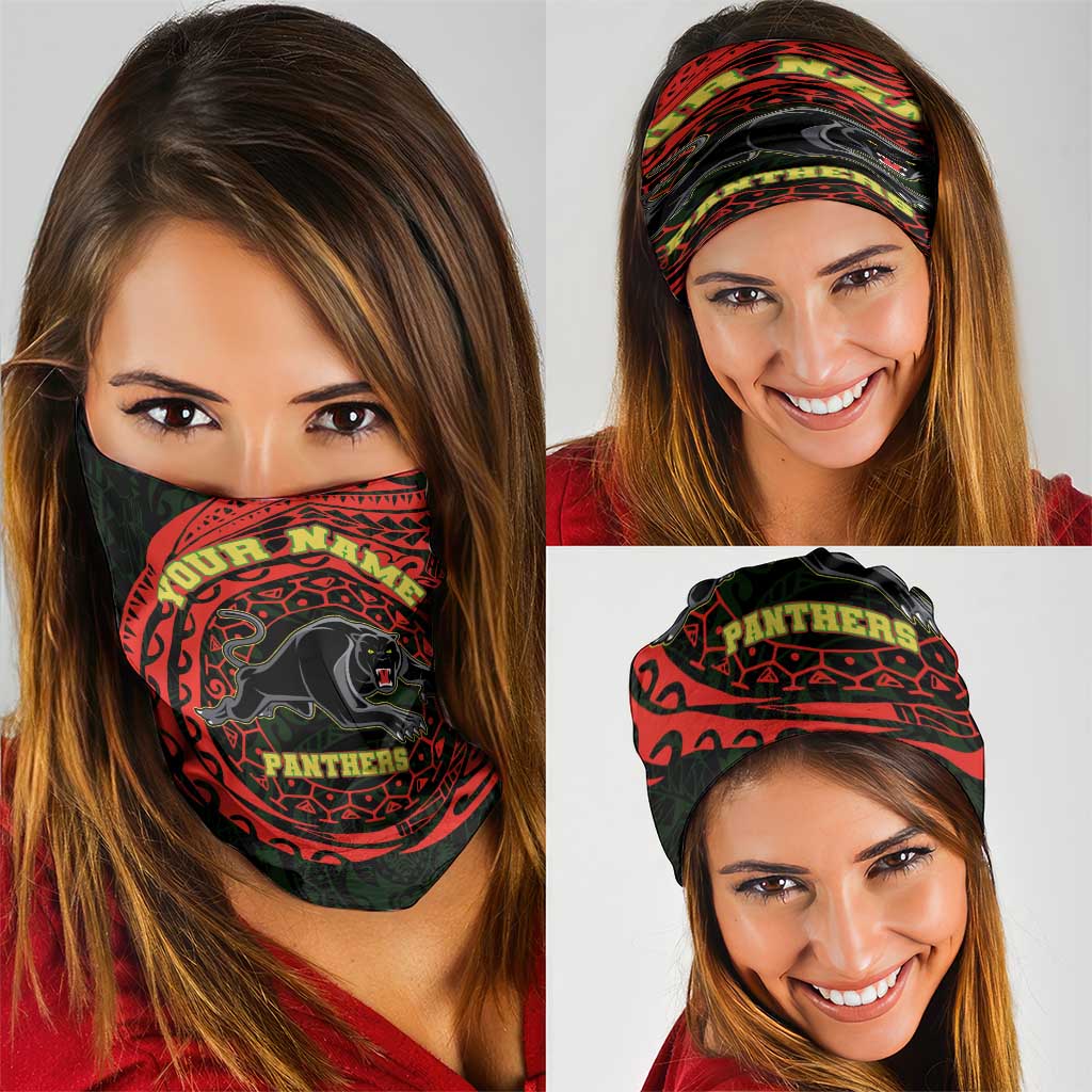Personalized Penrith Panthers Neck Gaiter Polynesian Tribal Chest and Sleeve Tattoo