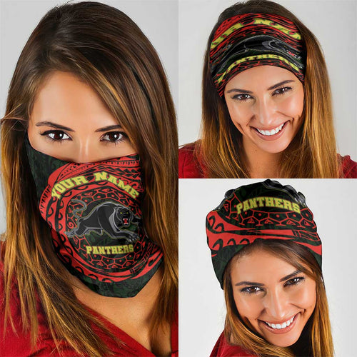 Personalized Penrith Panthers Neck Gaiter Polynesian Tribal Chest and Sleeve Tattoo