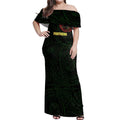 Personalized Penrith Panthers Off Shoulder Maxi Dress Polynesian Tribal Chest and Sleeve Tattoo