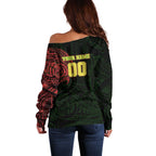 Personalized Penrith Panthers Off Shoulder Sweater Polynesian Tribal Chest and Sleeve Tattoo