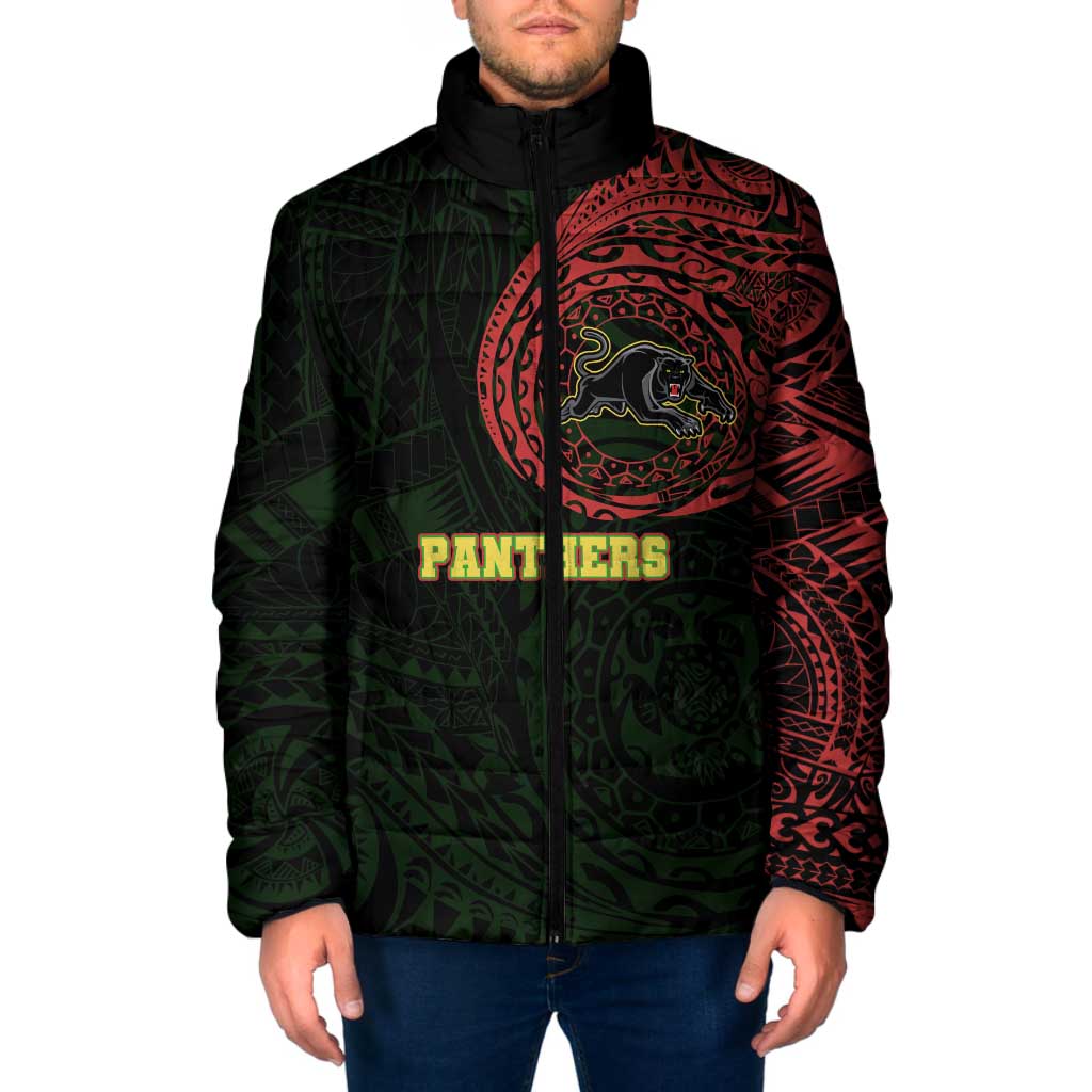 Personalized Penrith Panthers Padded Jacket Polynesian Tribal Chest and Sleeve Tattoo