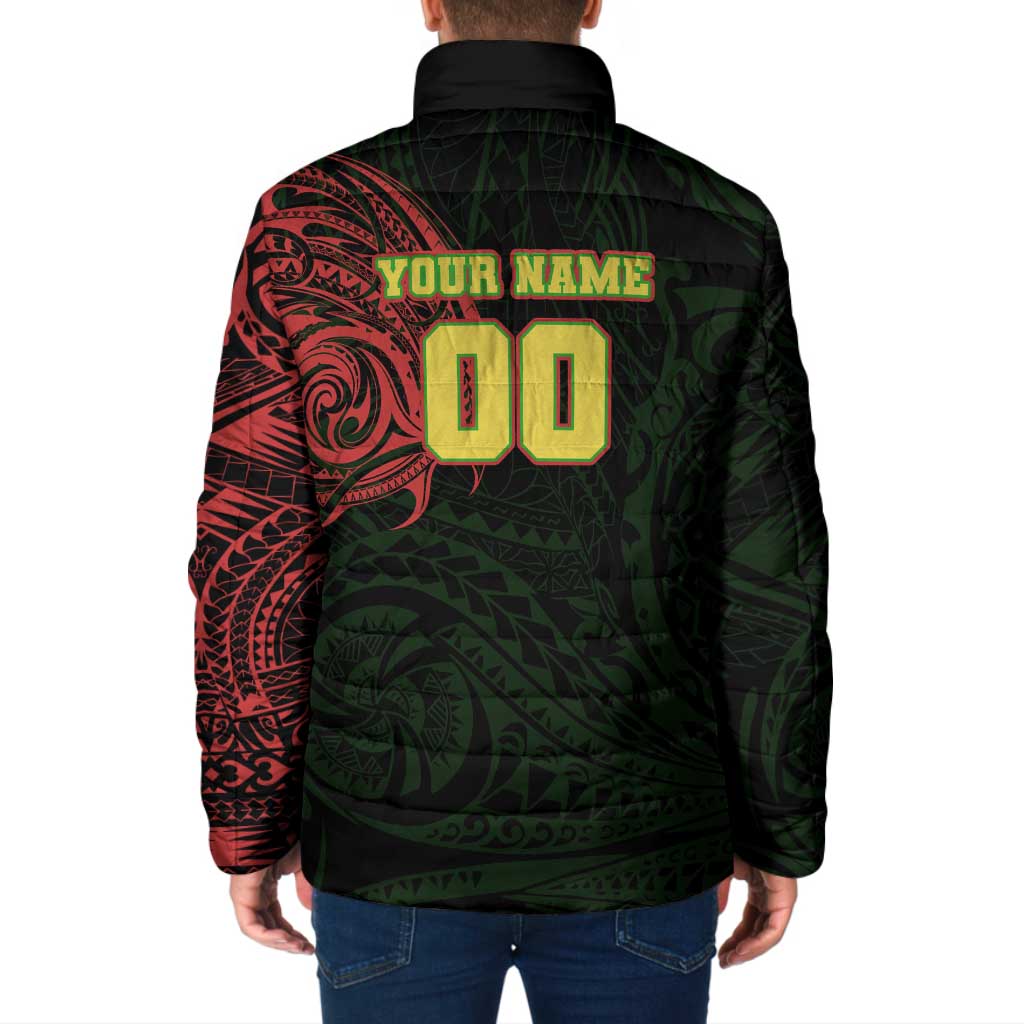 Personalized Penrith Panthers Padded Jacket Polynesian Tribal Chest and Sleeve Tattoo