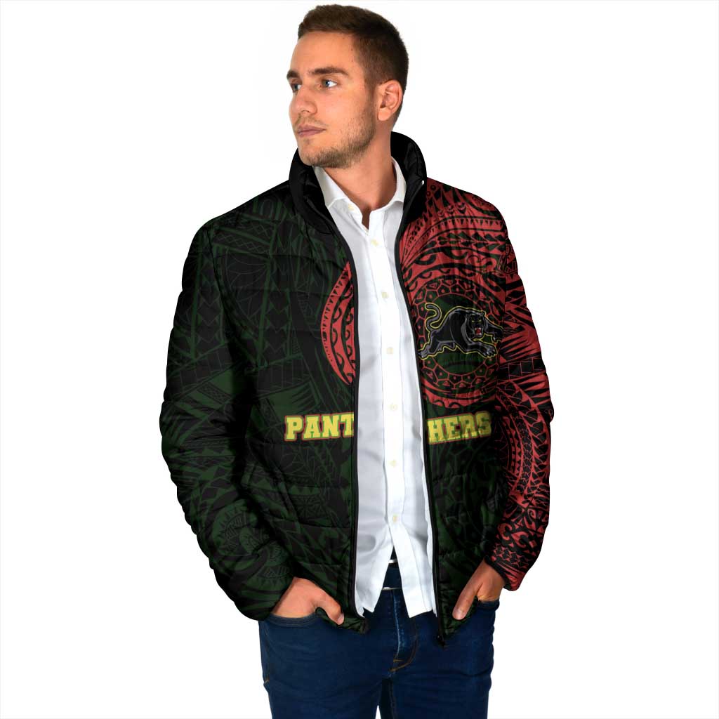 Personalized Penrith Panthers Padded Jacket Polynesian Tribal Chest and Sleeve Tattoo