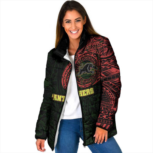 Personalized Penrith Panthers Padded Jacket Polynesian Tribal Chest and Sleeve Tattoo