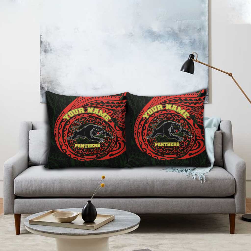 Personalized Penrith Panthers Pillow Cover Polynesian Tribal Chest and Sleeve Tattoo