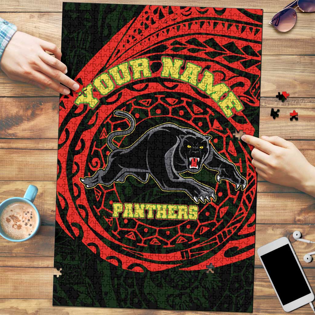 Personalized Penrith Panthers Puzzle Polynesian Tribal Chest and Sleeve Tattoo