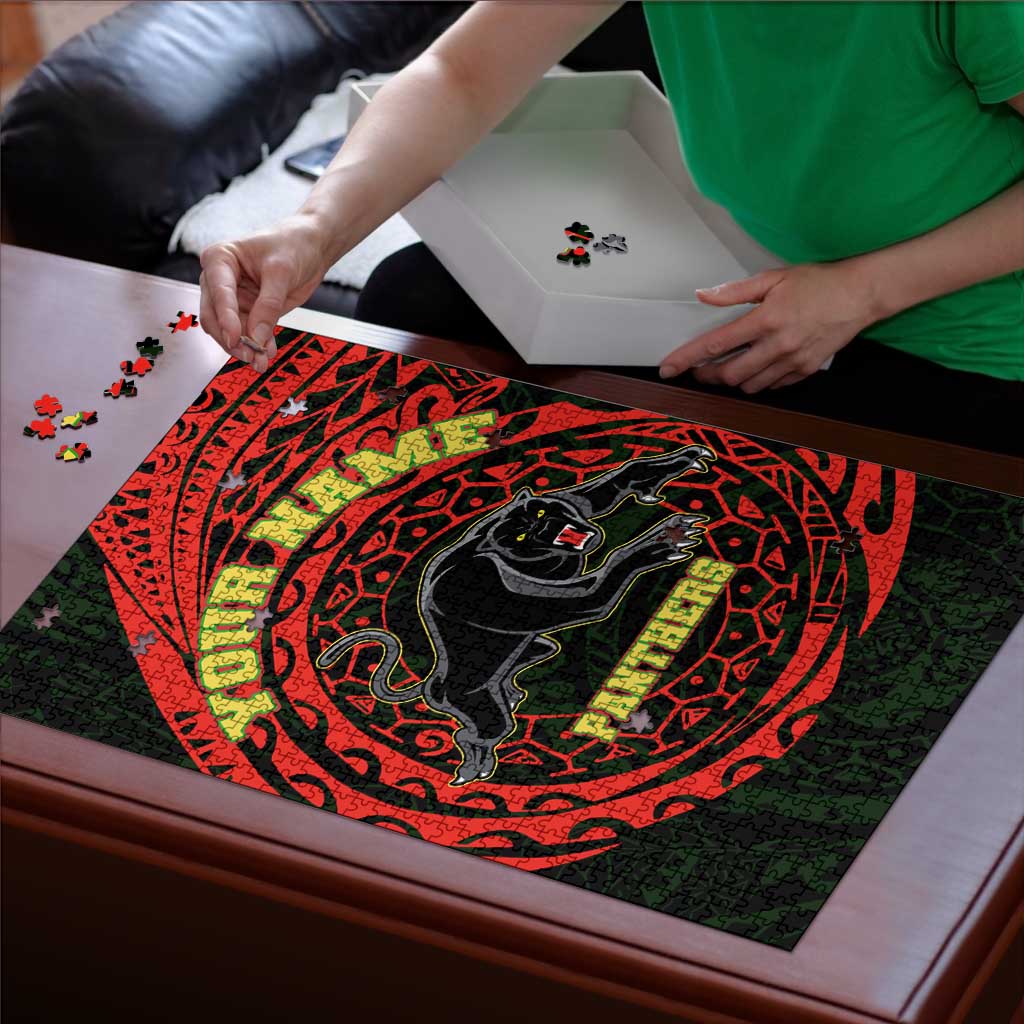 Personalized Penrith Panthers Puzzle Polynesian Tribal Chest and Sleeve Tattoo