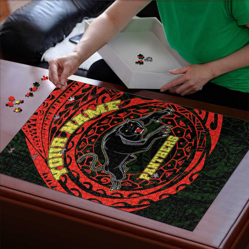 Personalized Penrith Panthers Puzzle Polynesian Tribal Chest and Sleeve Tattoo