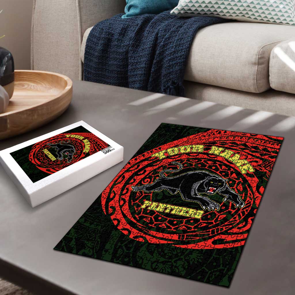 Personalized Penrith Panthers Puzzle Polynesian Tribal Chest and Sleeve Tattoo