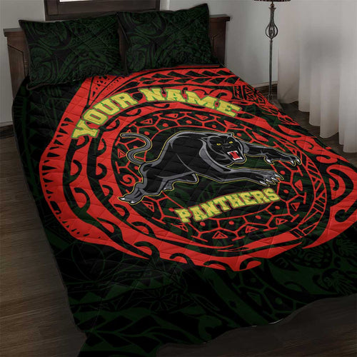 Personalized Penrith Panthers Quilt Bed Set Polynesian Tribal Chest and Sleeve Tattoo