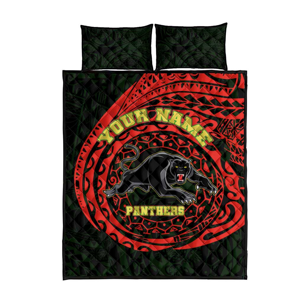 Personalized Penrith Panthers Quilt Bed Set Polynesian Tribal Chest and Sleeve Tattoo